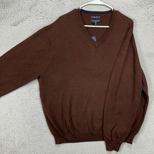 Club Room Estate Merino Sweater V-Neck Mens‎ XL Brown Knit Pullover Outdoor NEW